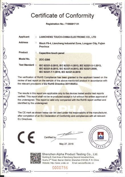 China Shenzhen Touch-China Electronics Co.,Ltd. Certificaciones